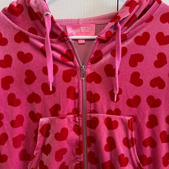 Doll's Kill - Heart Print Velour Track Jacket - Picture 2 of 3